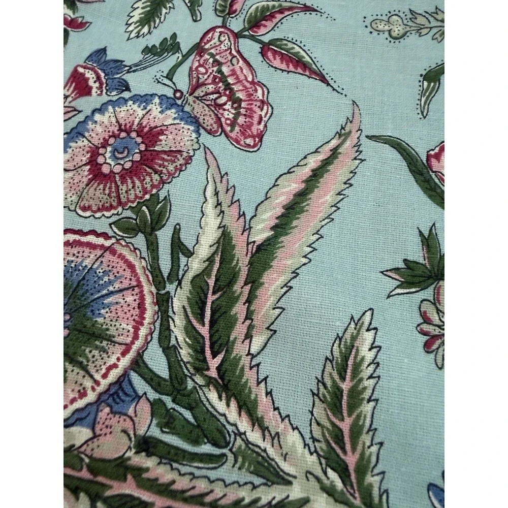 Pottery Barn Botanical Floral Pillow Cover 18x18 Aqua Cottagecore Cotton Linen